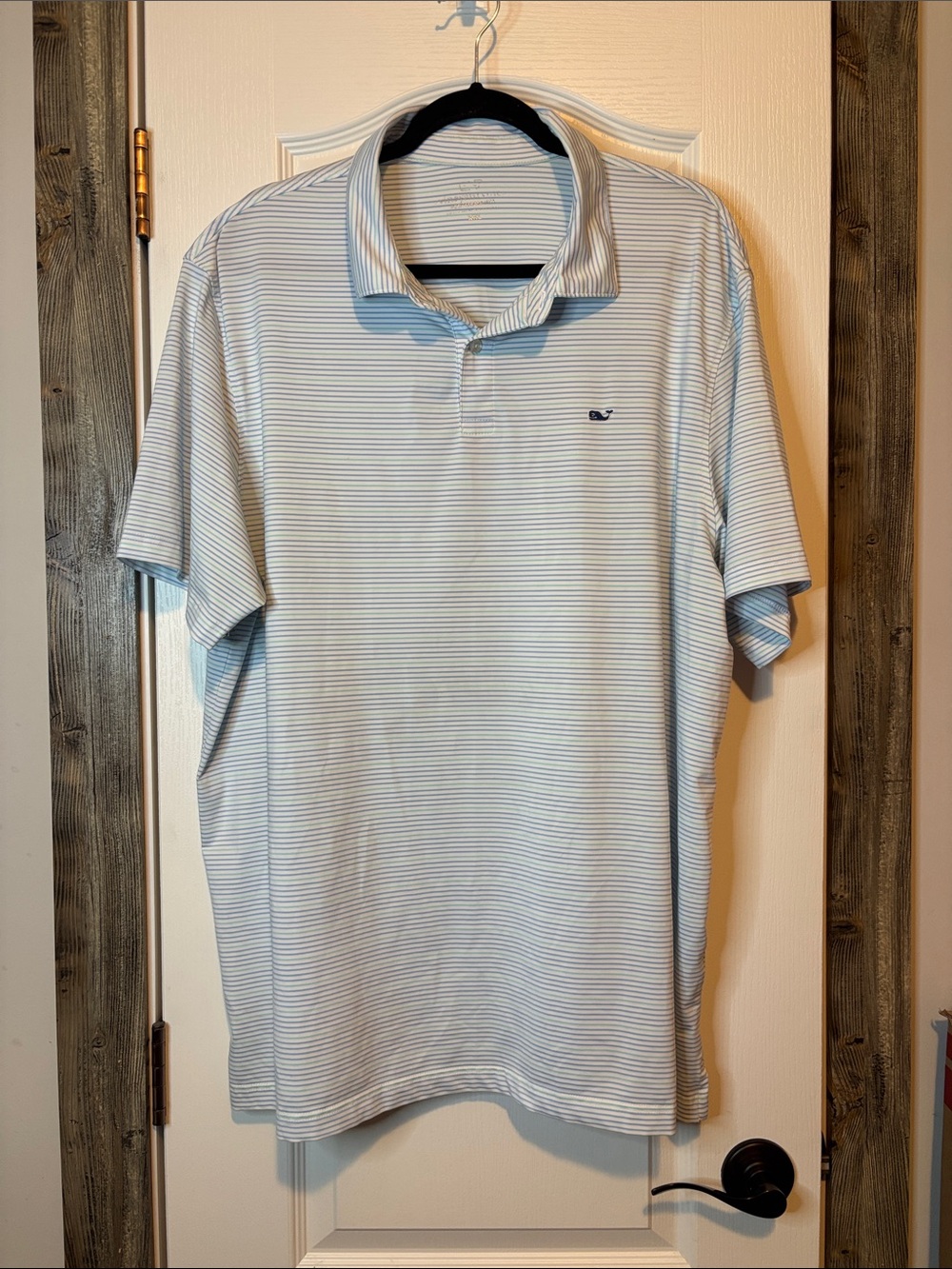 Vineyard Vines Men's Light Blue and White Thin-Striped Polo size xxl